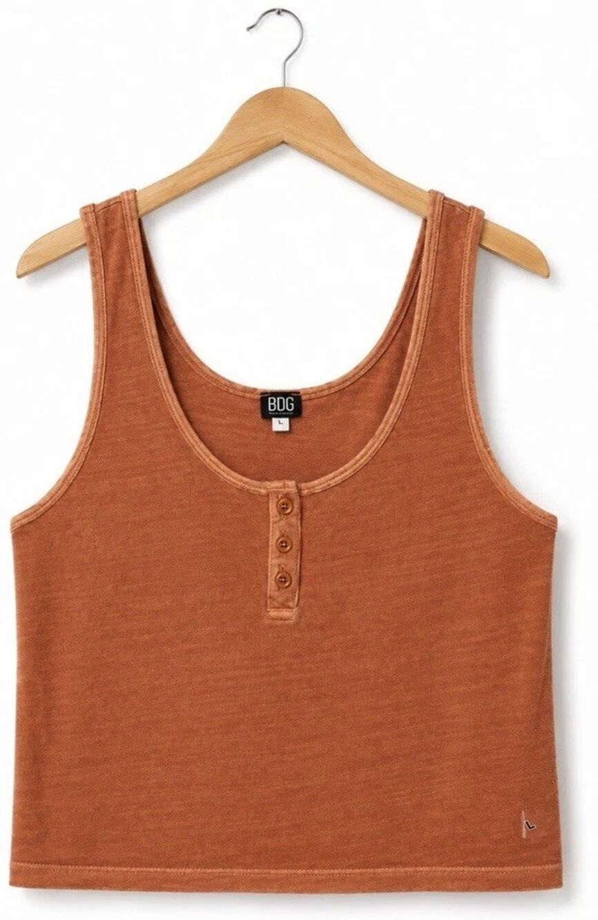 Urban Outfitter BDG Henley Button Tank Top Crop L Burnt Orange